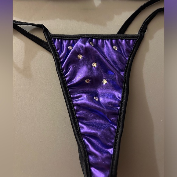 NWOT Sexy Lilac Metallic Crystal Thong Model Dancer Stripper Made in USA Bikini - Picture 7 of 10